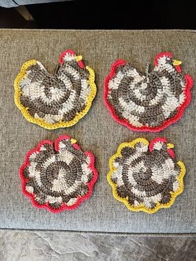 Chicken Pot Holders Crochet Handmade Set Of 4